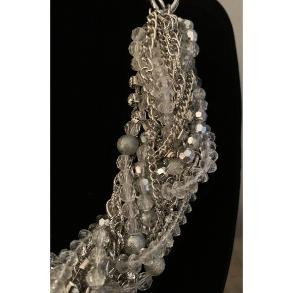 Thalia Sodi Necklace Twisted Silvertone Chain & Clear Bead Choker - Picture 4 of 13